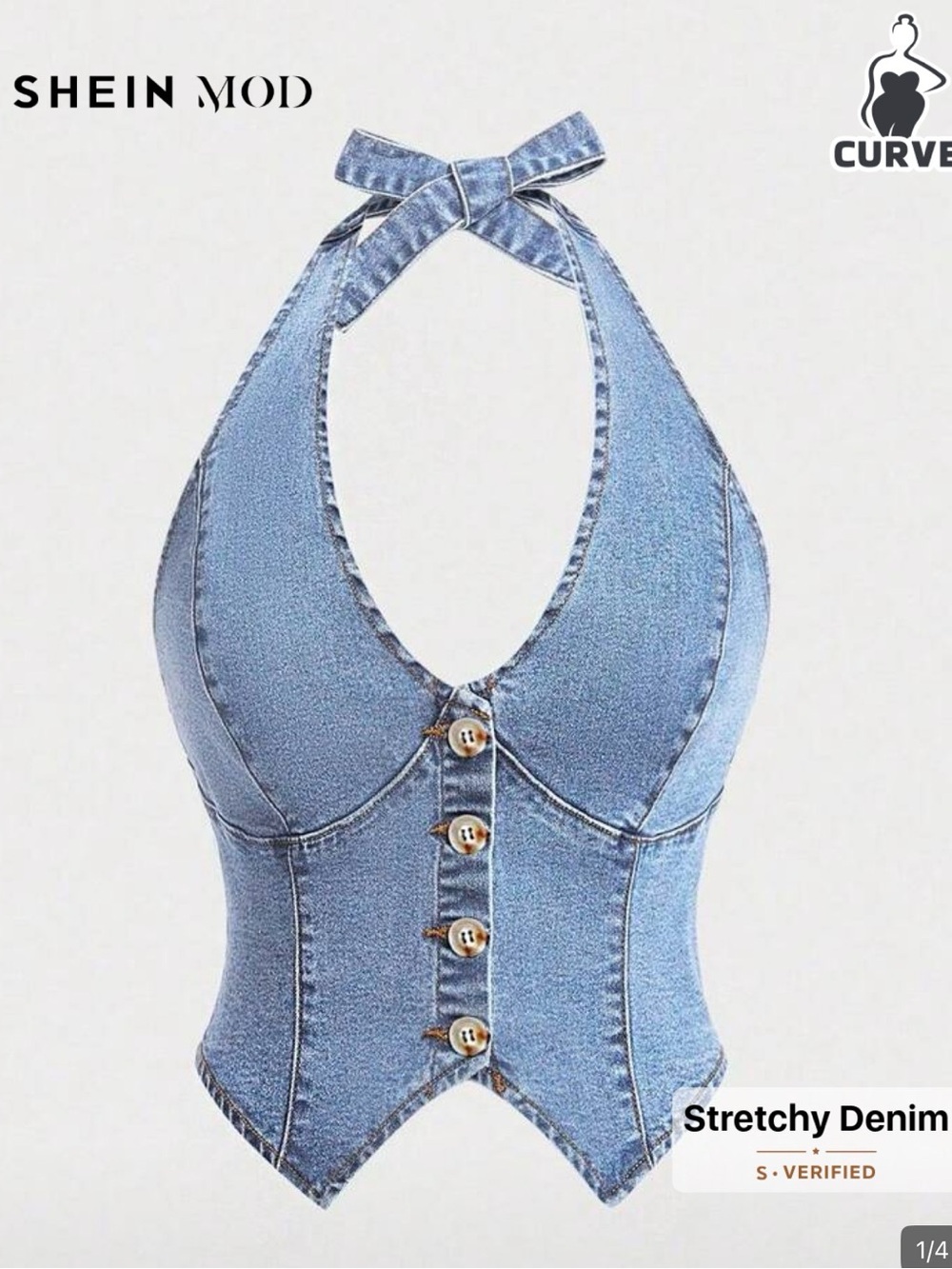 SHEIN Light Blue Denim Halter Corset Top